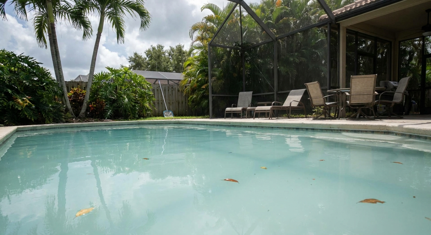 Cloudy pool water in Wellington needing professional cleaning and maintenance